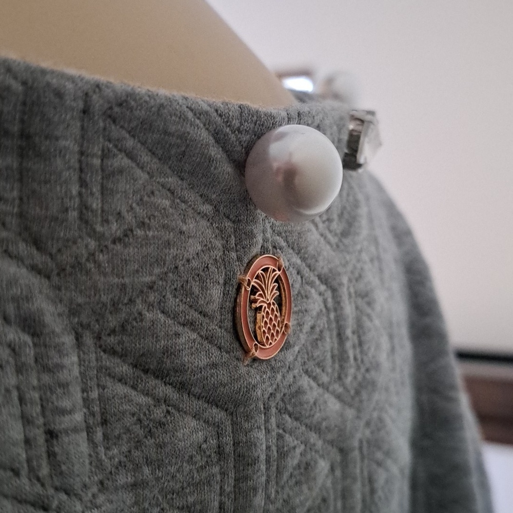 Gray  Dress with Pearl and Rhinestone Accents  Balloons Sleeves - Picture 6 of 9